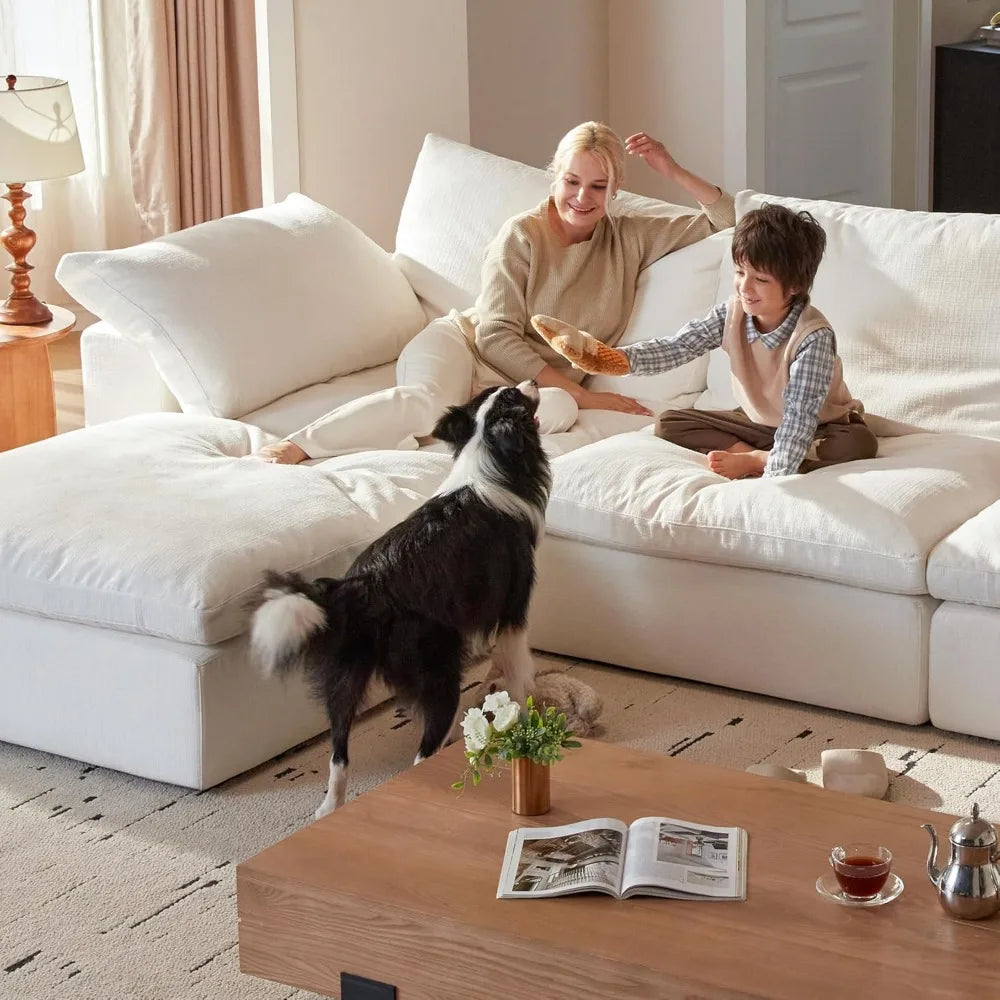Modular Cloud Sofa, 110.2-inch Sectional Couches with Deep Seating, L-Shaped 3-Seat Living Room Sofa with Ottoman, Modern Comfor