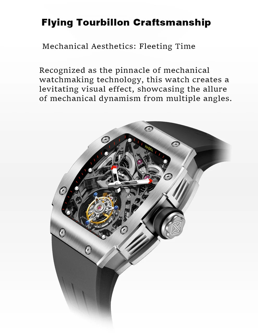 Haofa Automatic Tourbillon Movement Man Watch Flying Tourbillon Mechanical Stainless Steel Men's Luxury Watch Skeleton 1908