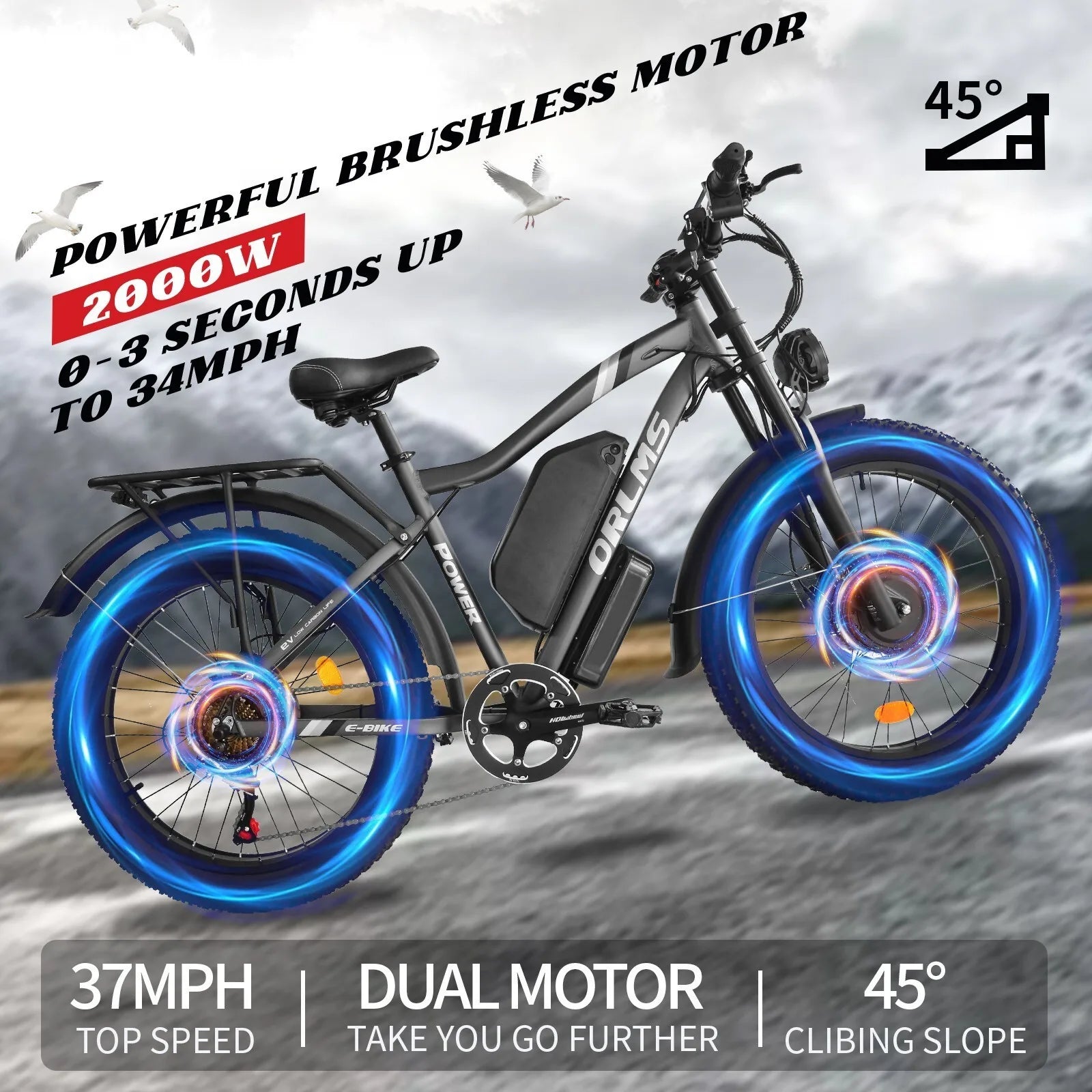Dual Motor ELECTRIC BIKE 3000W 52V 25AH UP TO 37MPH E-bike 24" Fat Tire 7 SPEED