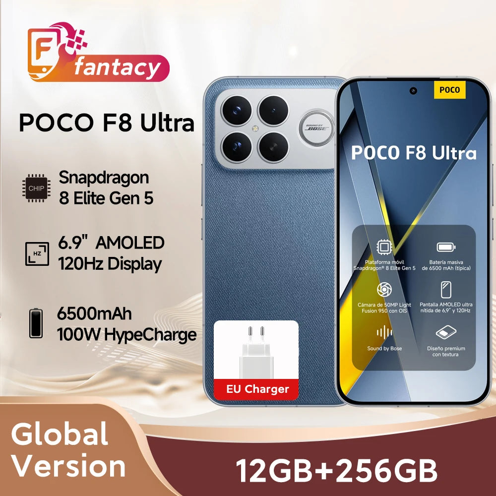 Global Version POCO F8 Ultra Smartphone Snapdragon 8 Elite Gen 5 6500mAh Battery 100W HyperCharging 50MP 6.9" 120Hz Display NFC