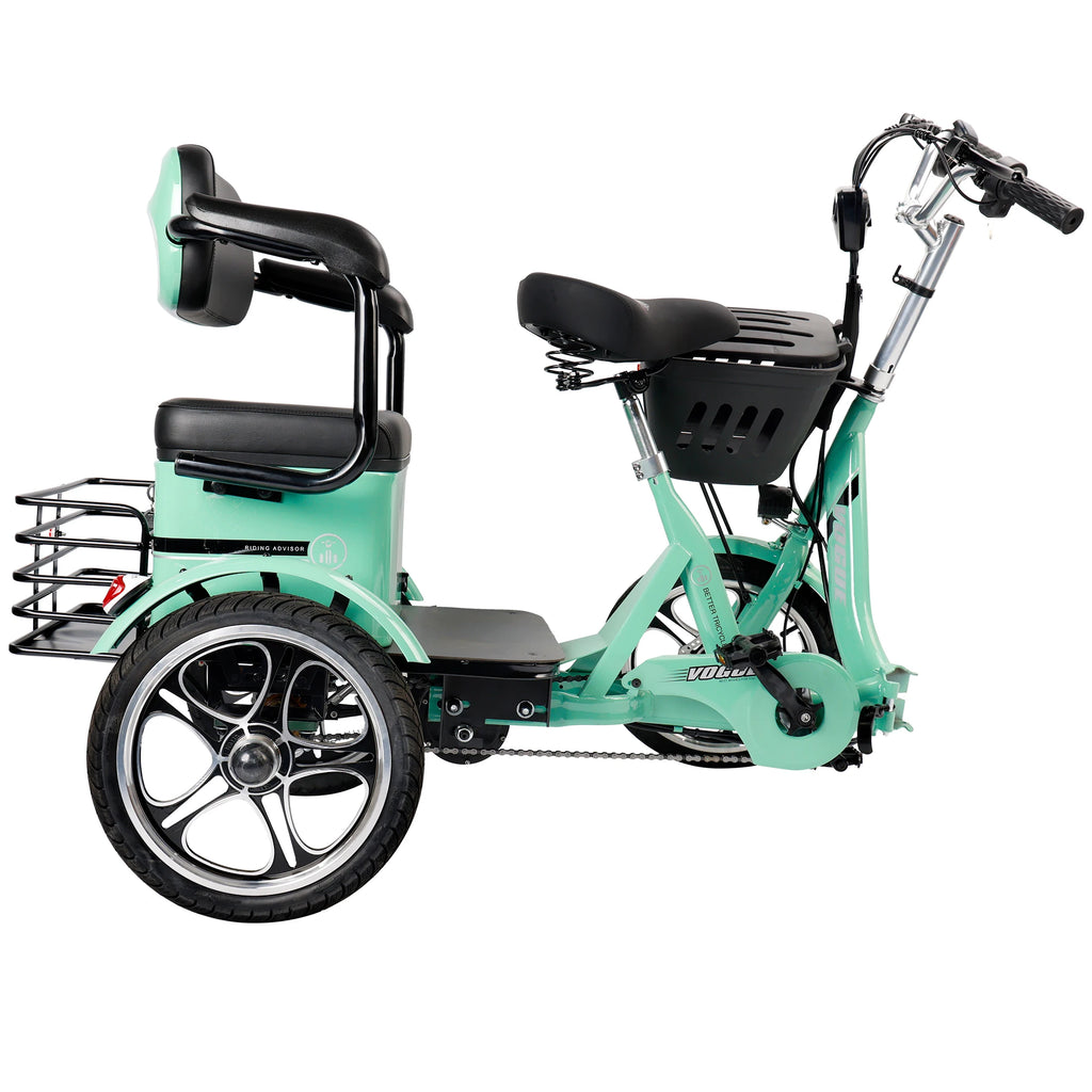 Artudatech 400W 48V 12A Elder Electric folding tricycle for Adults 3 wheel e-trike Bike with Rear Seat