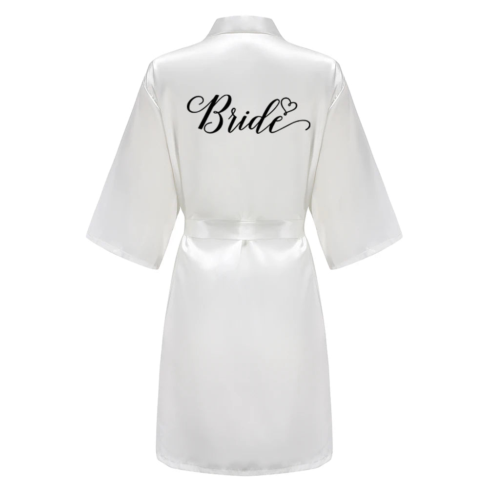 Light Blue Women's Satin Robe Short Kimono for Bride & Bridesmaid With White Letter, Wedding Party Robes