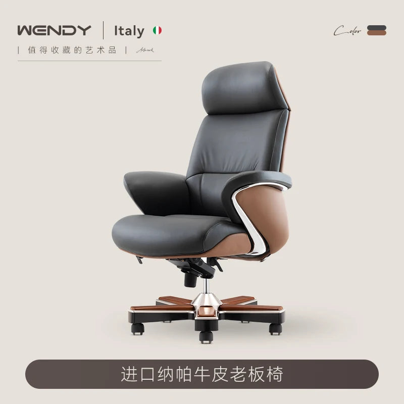 Italian Light Luxury Chiar Leather Boss Office Cowhide Comfortable President Chair Swivel Computer Silla Oficina Furniture