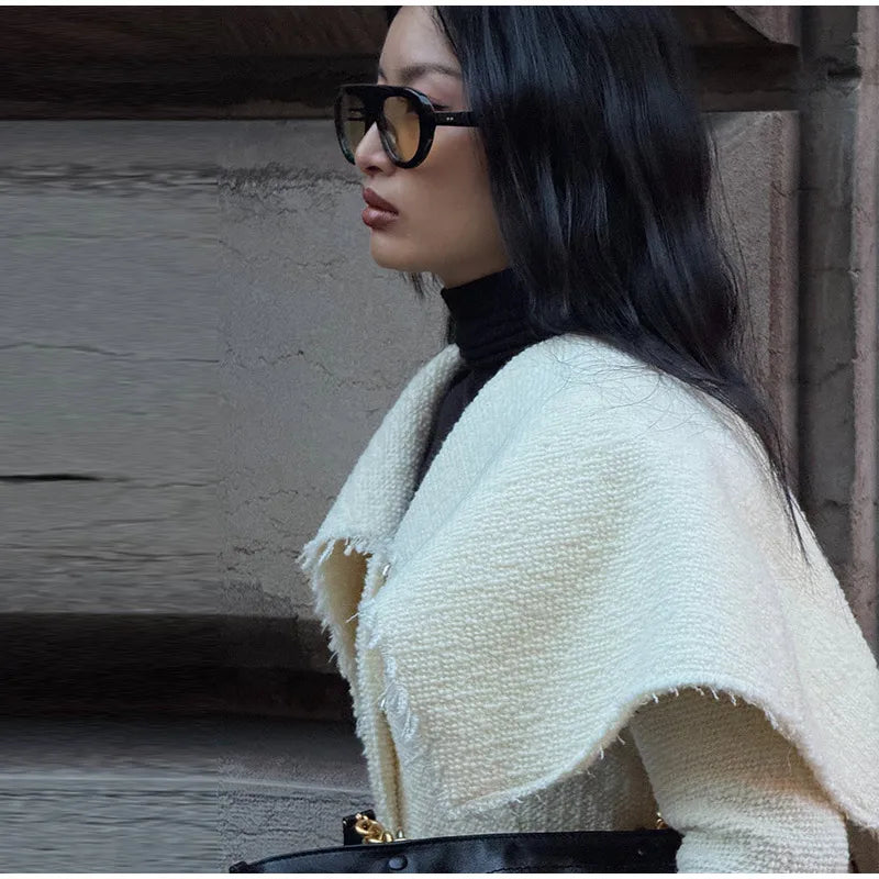 Fashion Large Turn-down Women's Cardigan Solid Single Breasted Back Split Knit Coat Female 2026 Spring Autumn New In Outerwear
