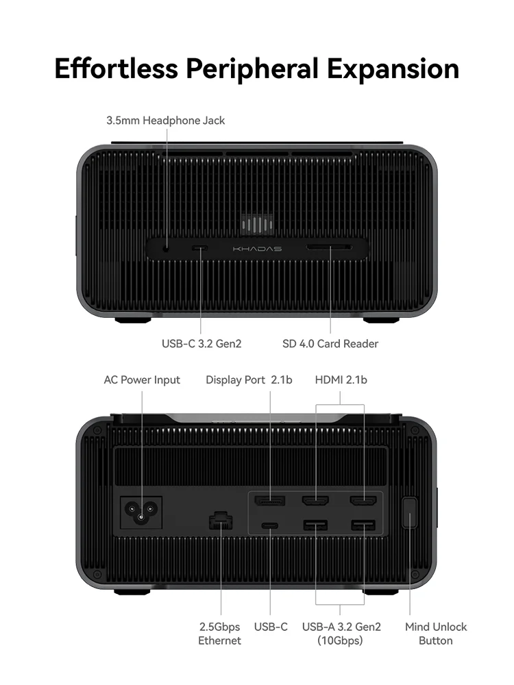Khadas Mind Graphics 2 Geforce RTX 5060 Ti eGPU, GDDR7 External Graphics Card Docking Station, USB/2.5 Gbps/PD Charger/Mic/8K DP