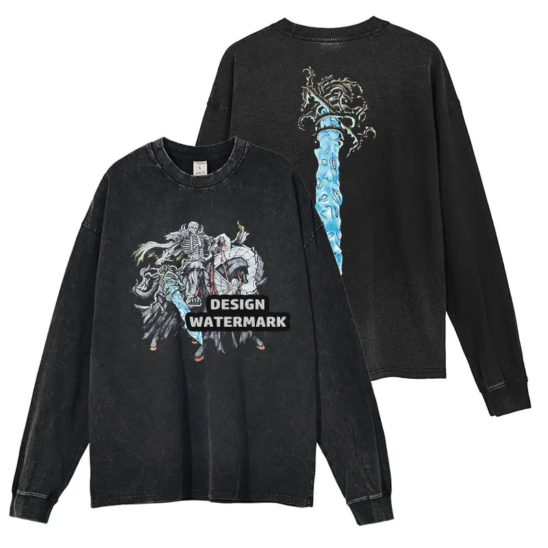 Anime Griffith Sweater Oversized Vintage Washed B -Berserk Long Sleeve T Shirt Manga Guts Pullover Zodd Sweatshirts 100% Cotton