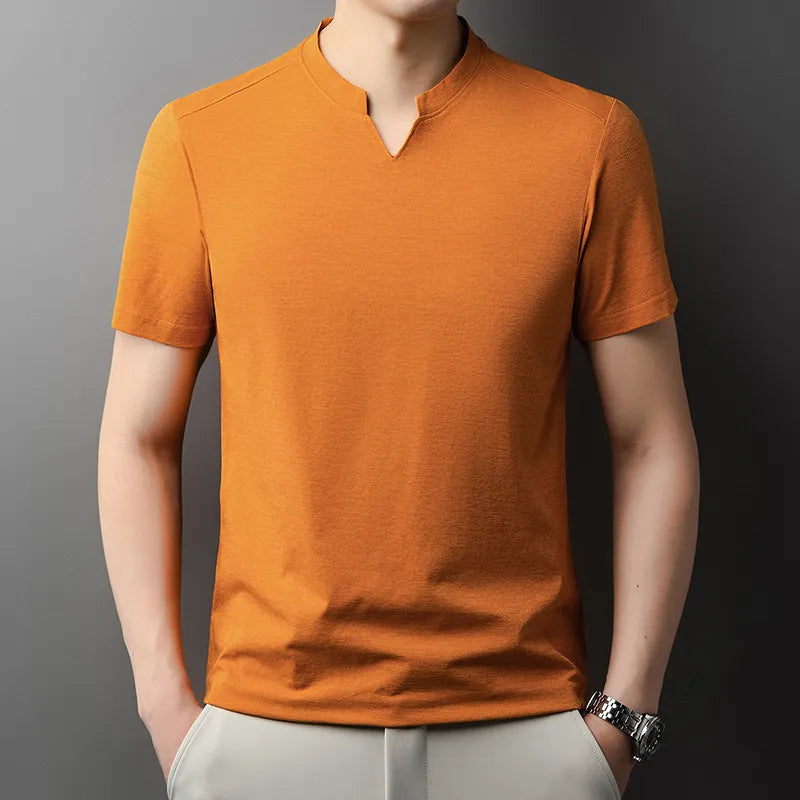 Korean Men's Short Sleeve V-Neck T-Shirt Solid Color Casual Fashion Comfortable Summer Versatile Solid Top