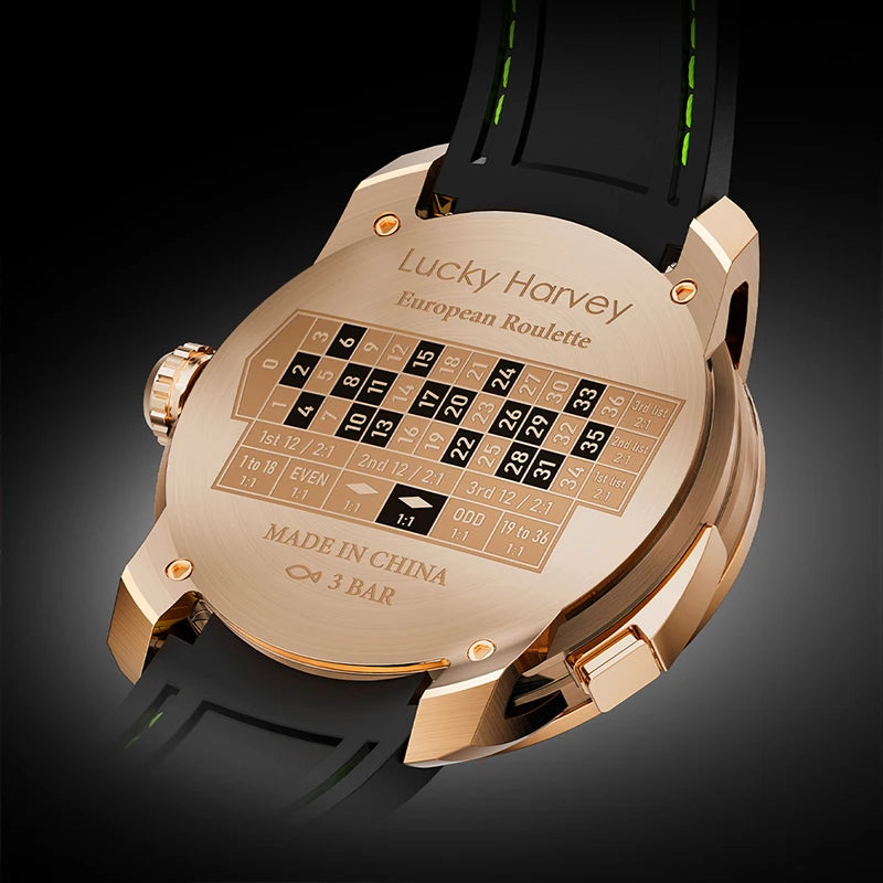 Lucky Harvey Player Series Mechanical Watches for Men European Roulette Game Dial Automatic Movement Funny Design Party Watch