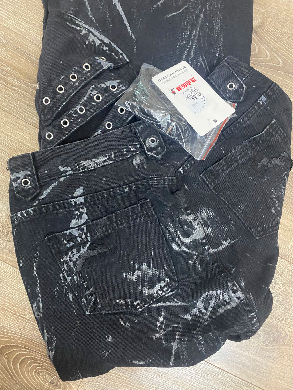 High Street Men's Denim Trousers Patchwork Contrast Color Drawstring Raw Edge Dirty-dying Worn-out Male Jeans New