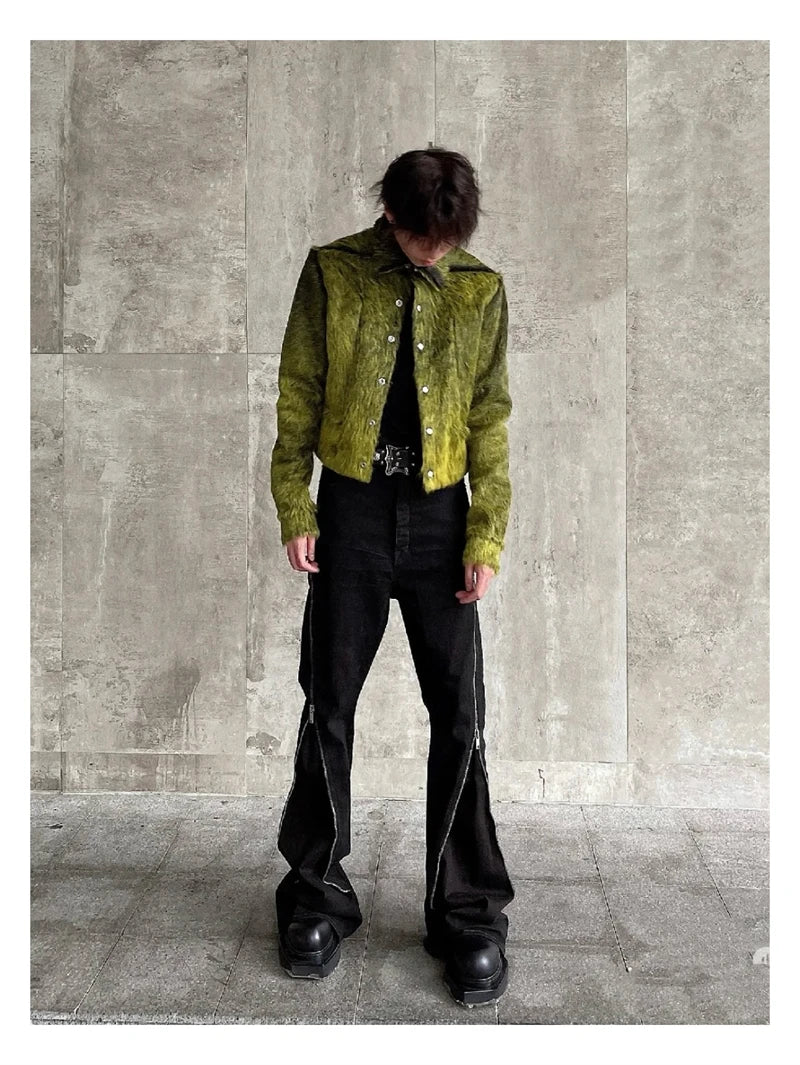 High Street RO Style Jeans Pants Men's Five Star Mang Ribbon Rotating Large Zipper Floor Pulling Horn Denim Streetwear Pants