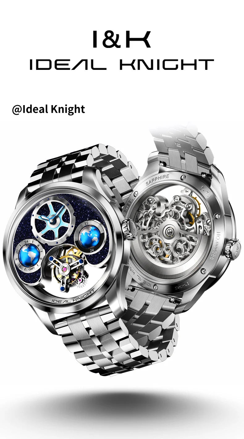 IDEAL KNIGHT Tourbillon Watch 6805 Men Automatic Mechanical Watch 100% Official Original Blue Earth Series Men Watch High Gift