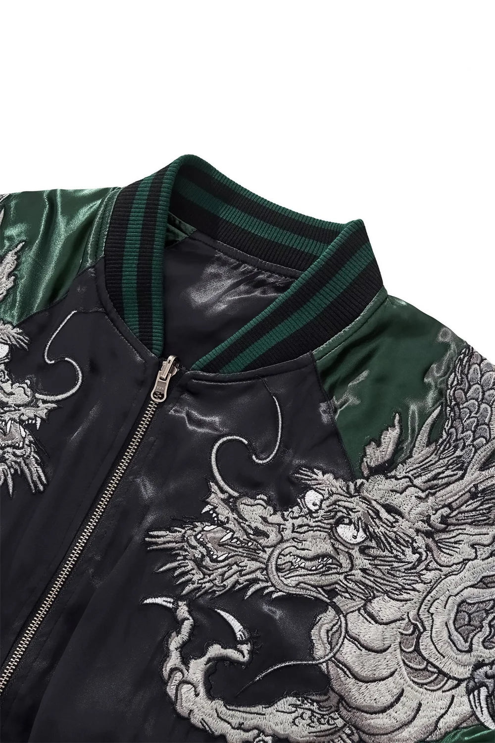Harajuku Yokosuka Dragon Embroidered Jacket Autumn Street Hip Hop Men's Green Sleeve Japanese Coat