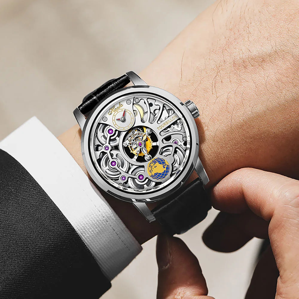 Haofa Center Tourbillon Movement Men Watches Skeleton Flying Tourbillon Mechanical Luxury watches for man  Sapphire