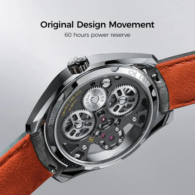 AGELOCER Free-sprung Balance Manta Tourbillon Watch Gold Watch Men's Luxury Skeleton Manual Mechanical Watch Gifts for Men