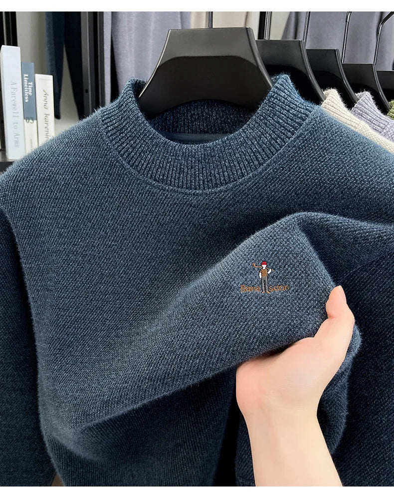 High end brand men's round neck sweater letters cartoon embroidery comfort casual knitted pullover fashion luxurious golf top