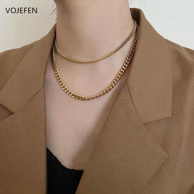 VOJEFEN Genuine 18K Gold Cuban Necklace Jewelry For Women/Men Fashion AU750 Pure Gold Chain Neck Choker Luxury Quality Jewel