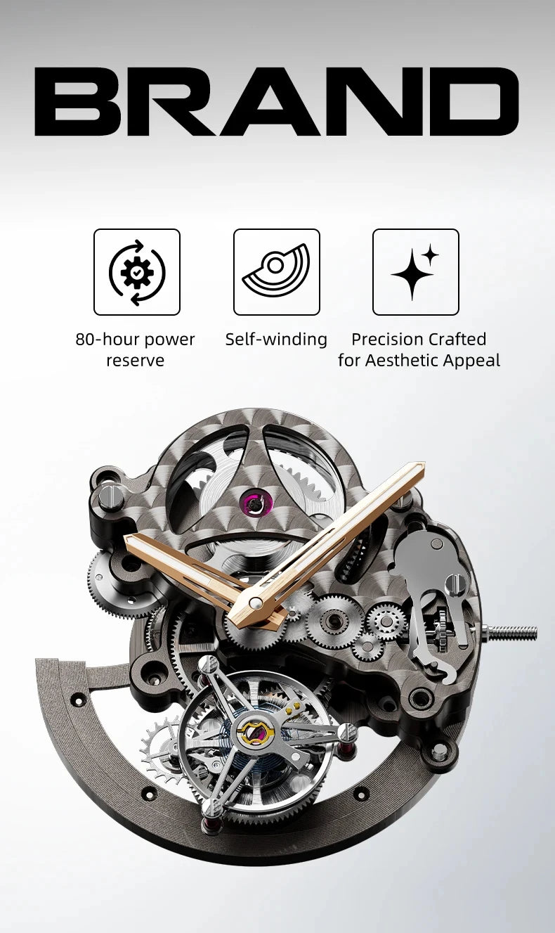 BONEST GATTI Brand BG7004 Mechanical Wristwatches Automatic Movement Luxury Sapphire Watches Skeleton Watches For Men