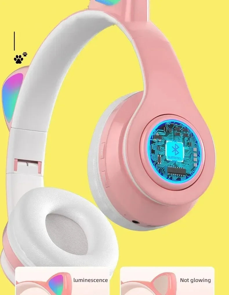 Cute Cat Wireless Headphones RGB Cute Cat Ears Headset With Microphone Noise Cancelling Kid Stereo Music Children's Gifts
