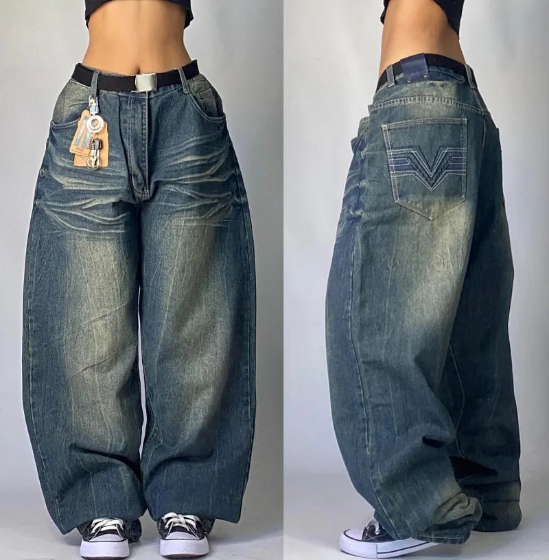 American New Fashion Solid Color Washed Baggy Jeans Y2K Streetwear Vintage Fashion Joker Men and Women High Waist Wide Leg Pants