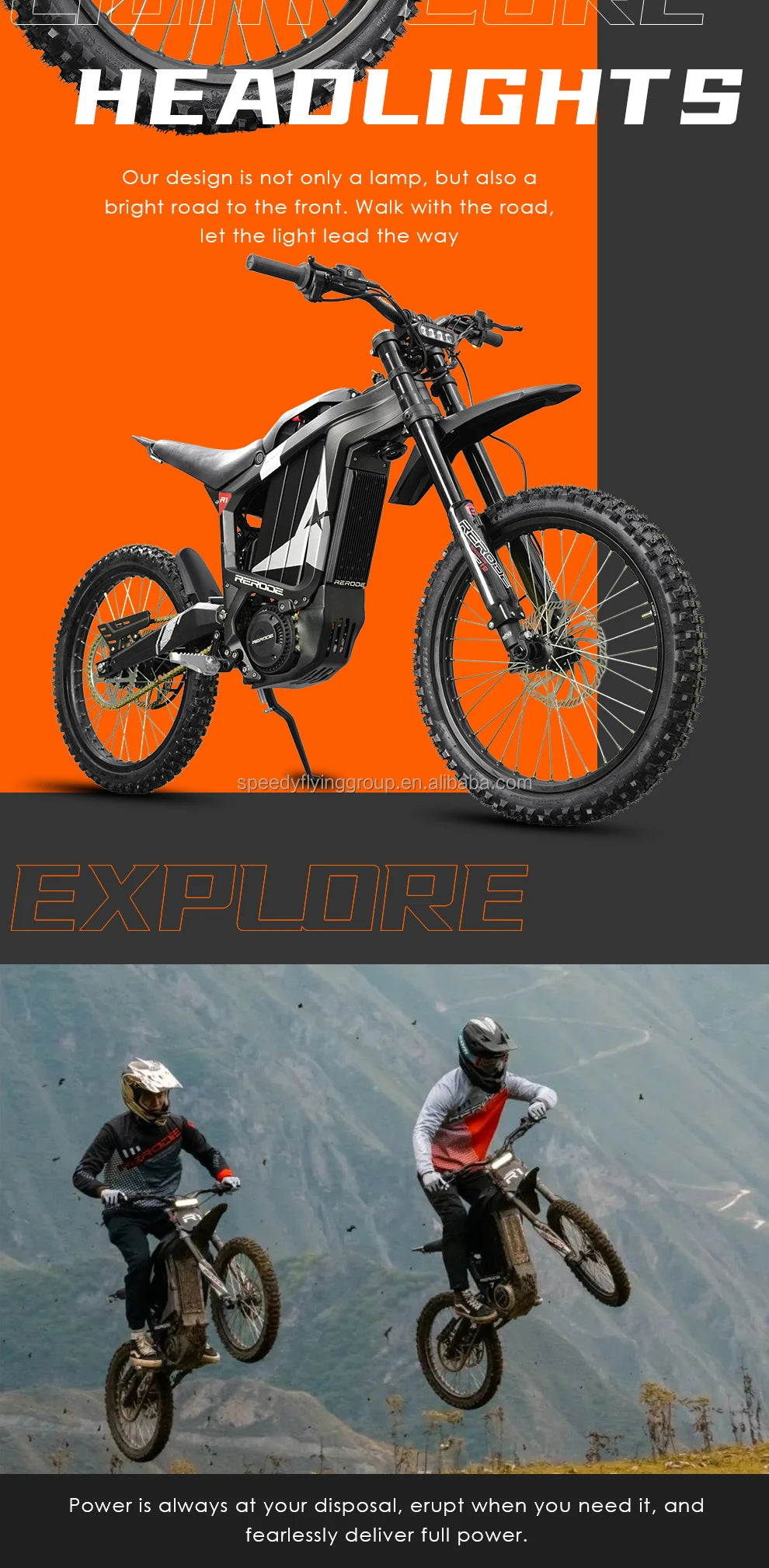 Electric Motorcycle Rerode 8000W 72v 35Ah Off Road 330.Nm Sur Ron Talaria Sting R Powerful Electric Dirbike