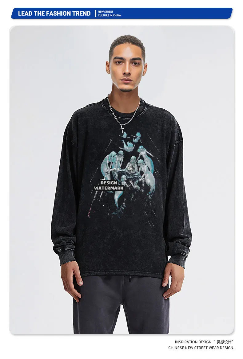 Anime Griffith Sweater Oversized Vintage Washed B -Berserk Long Sleeve T Shirt Manga Guts Pullover Zodd Sweatshirts 100% Cotton