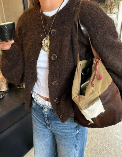 Women's Short Cardigan Autumn And Winter Round Neck Solid Color Stretch Round Neck Elegant Sweater Women Fashionable Casual Top