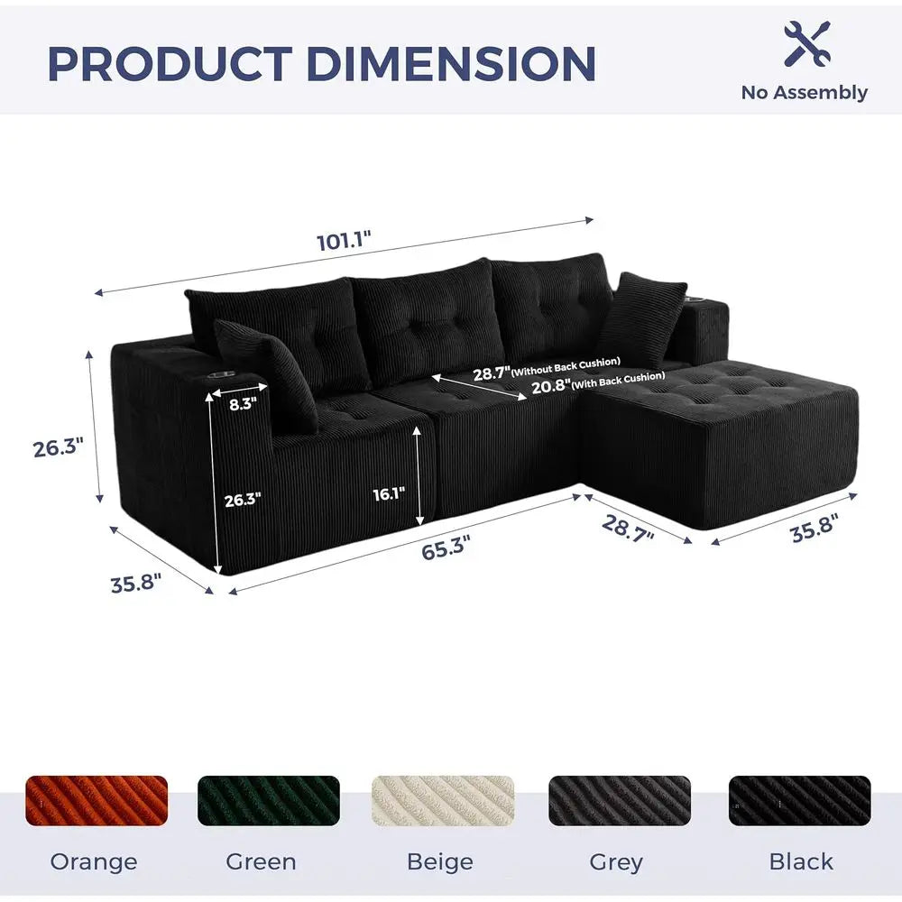 Modular Sectional Sofa Couch, L Shaped Modern Cloud Couch with 1 Ottoman, Sofa in A Box, Tufted 4-Seat Boneless Sleeper Chair fo