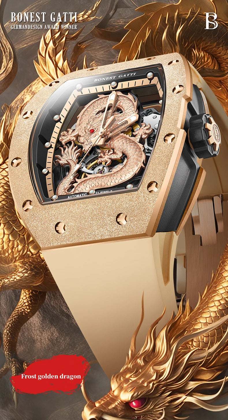 Bonest Gatti New Dragon Wrist Watch New Stainless Steel Case Luxury Fashion Business Watches for Men