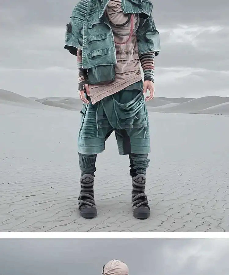 HKSH Spring New Men Tide Punk Sand Waste Land COS Asymmetric Deconstruction Pleated Coats Futuristic Washed Short Jackets HK4206