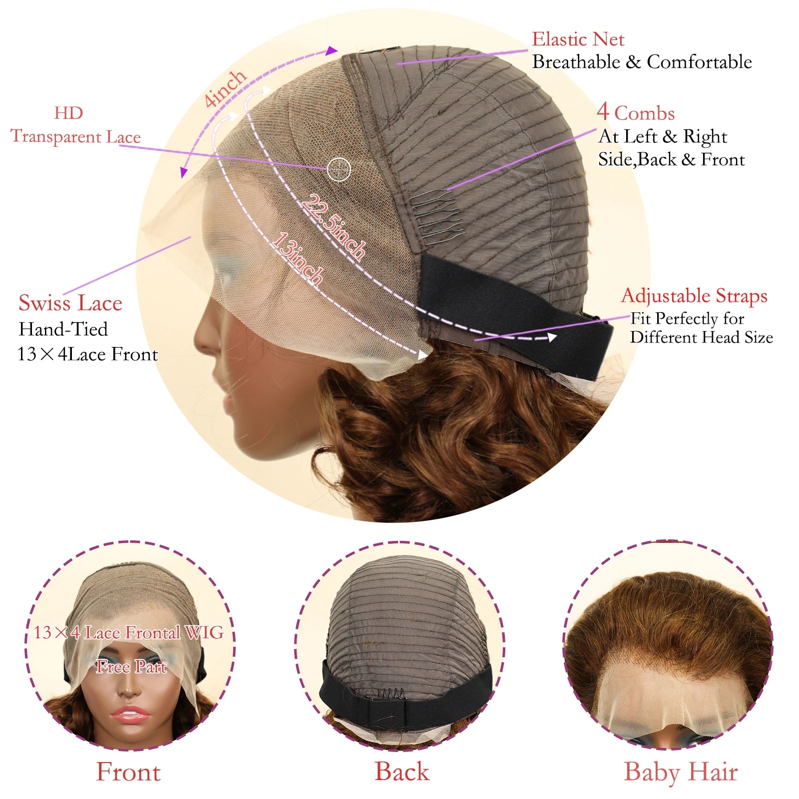 Romance Wave 13x4 Lace Frontal Human Hair Wig #4 Brown Colored Loose Wavy Transparent Lace Front Wigs For Black Women PrePlucked