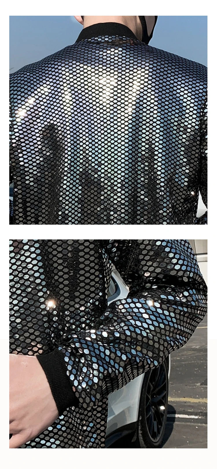 Y2K Men's Streetwear Night Club Stage Thin Motorcycle Jackets Fashion Men Hip Hop Sequined Bombers Jacket Coat Fashion Clothing