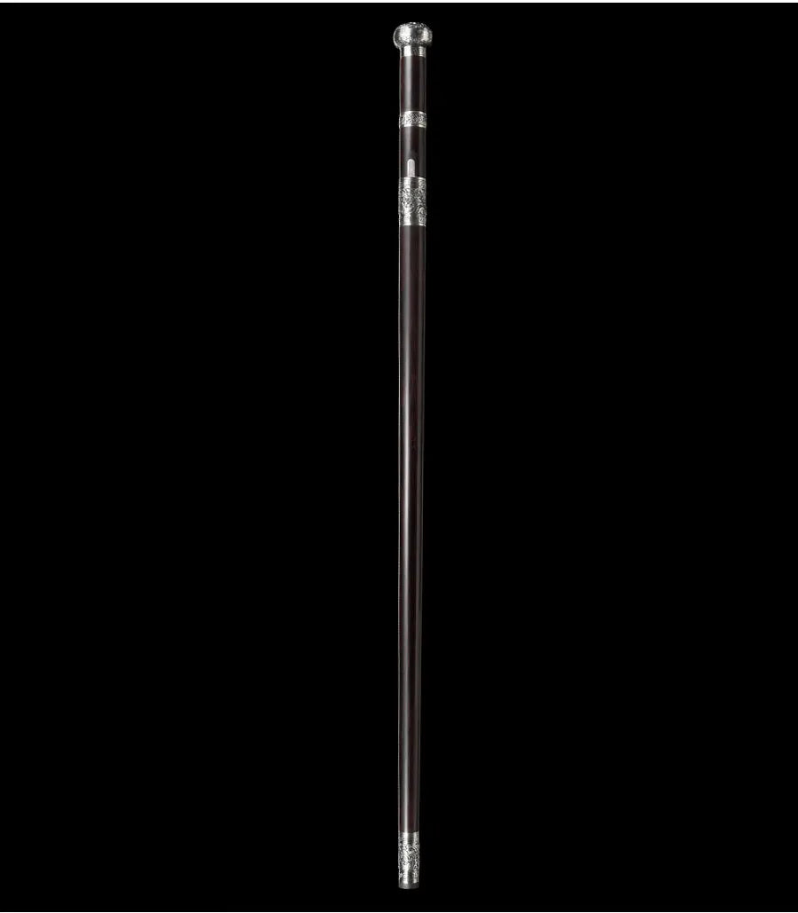 Chinese Staff Sword Folded Steel Damascus Blade Sharp Real Ebony Wood Scabbard Walking Stick Samurai Swords Silver Dragon Katana