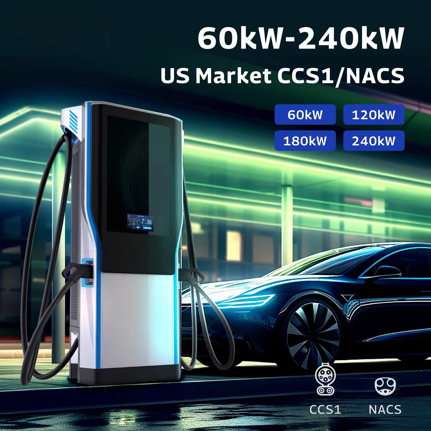 OCPP2.0.1 Floor Mounted DC Fast EV Charger 60kW 120kW 180kW 240kW 320kW CCS2 Commercial Electric Vehicle Charging Station