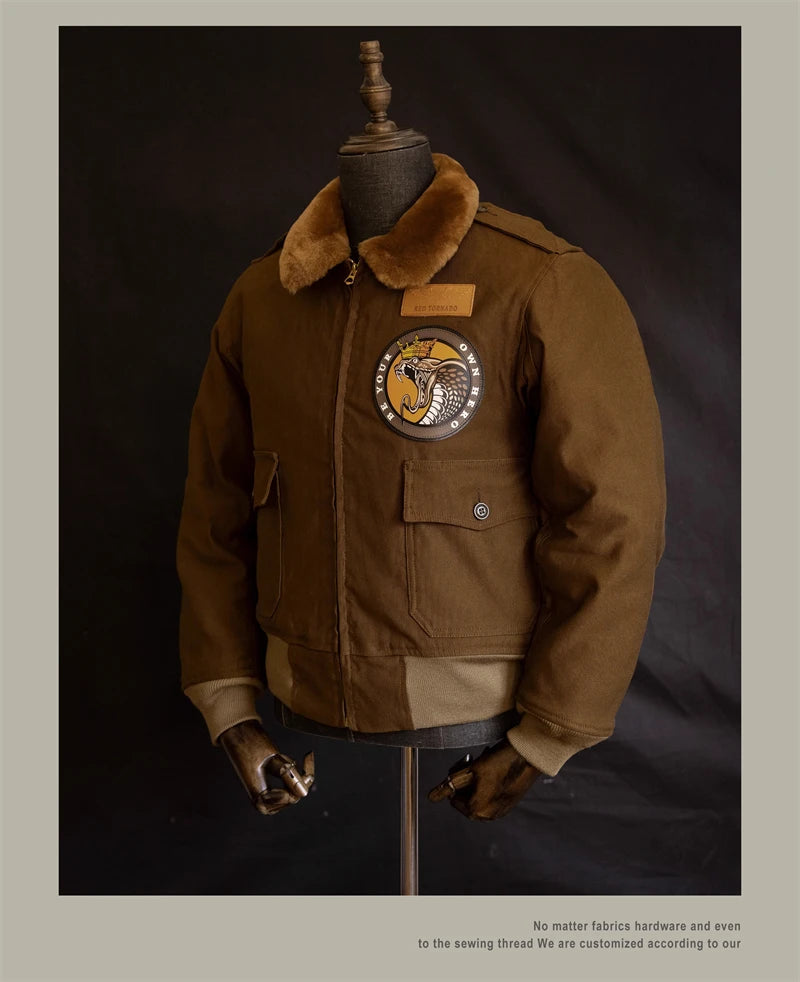 Red Tornado Type B-10 Bomber Flight Jacket With Patches Winter Mens Cropped Coat