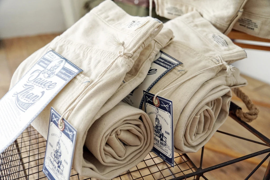 Sauce Zhan Mens Jeans Selvedge Denim White Jeans Regular Fit hight rise  14 Oz One Wash