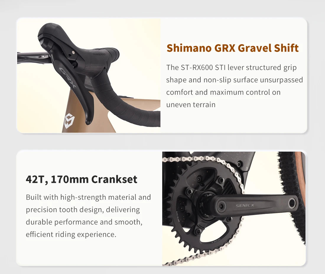 SAVA E-BIKE Carbon Fiber Gravel Electric Assist Bicycle, equipped with SHIMAN0 GRX ST-RX600 groupset