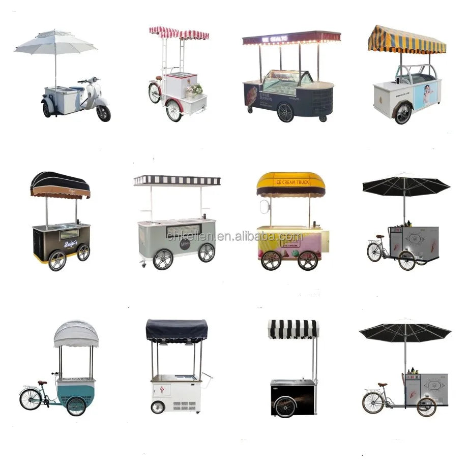 Italian Gelato Cart Electric Tricycle With Freezer Display Mobile Ice Cream Bike Customized Vending Commercial Street Food Kiosk