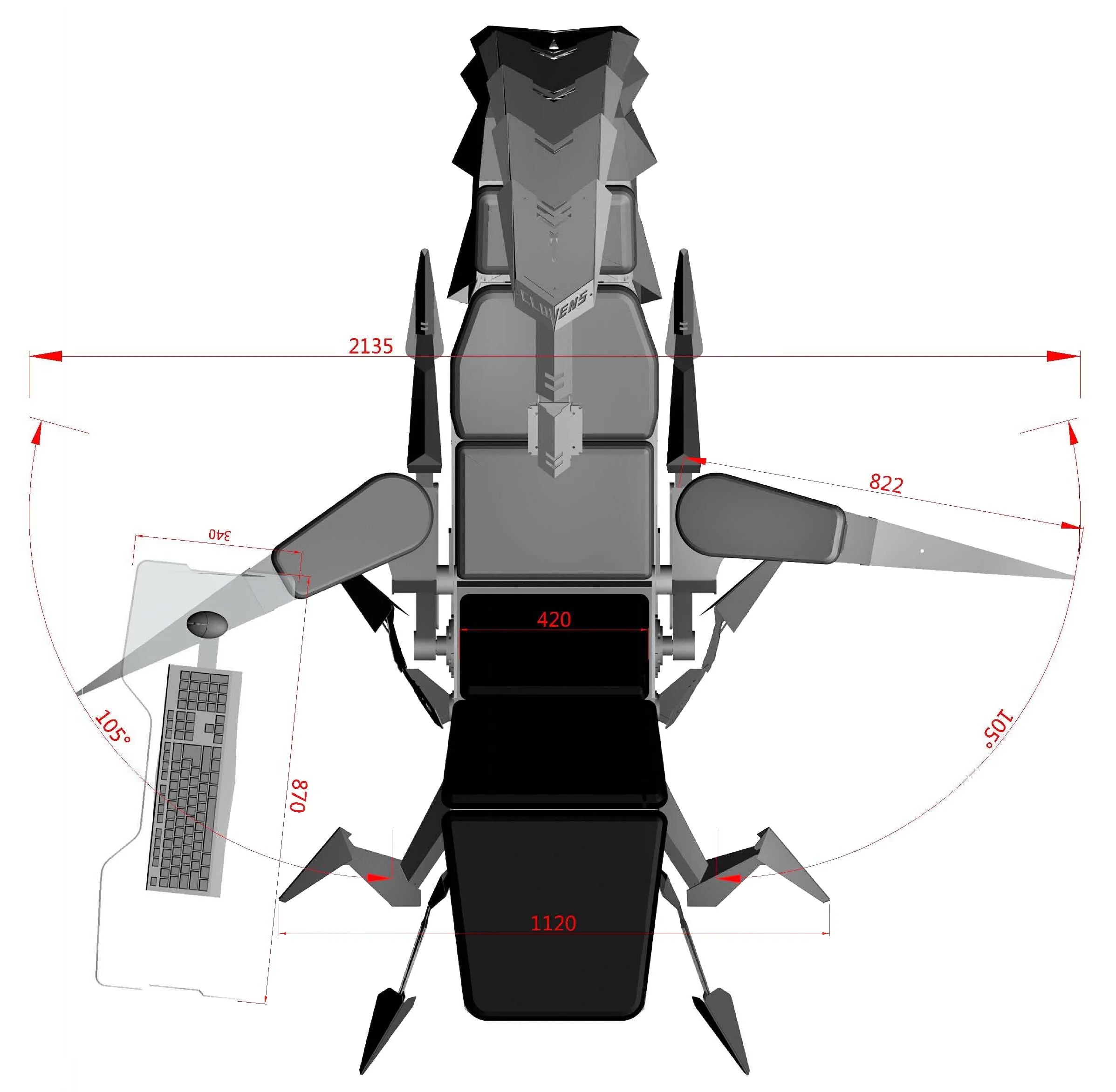 Cluvens Ergonomic Fully Recliner Office Chair Cockpit for 3 or 5 Monitors Zero Gravity Workstation Chair Scorpion Chair Cluvens