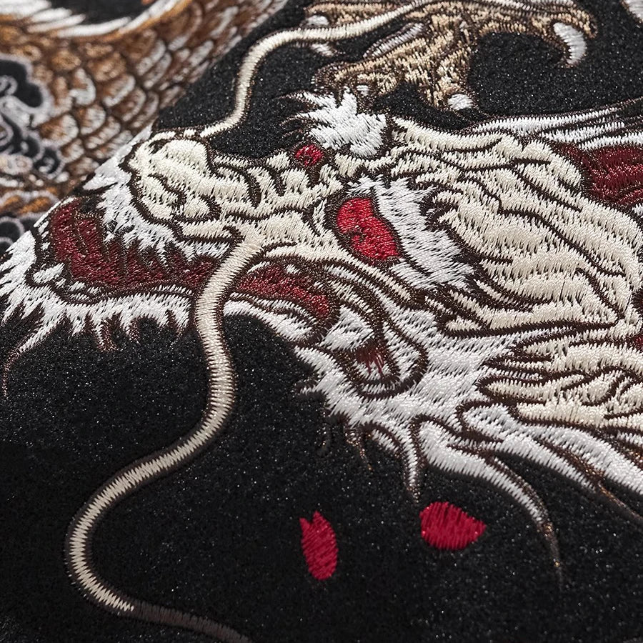 Streetwear Japanese Sukajan Souvenir Baseball Jacket 2025 Autumn Chinese Dragon Embroidered Woolen Patchwork Jacket Coat