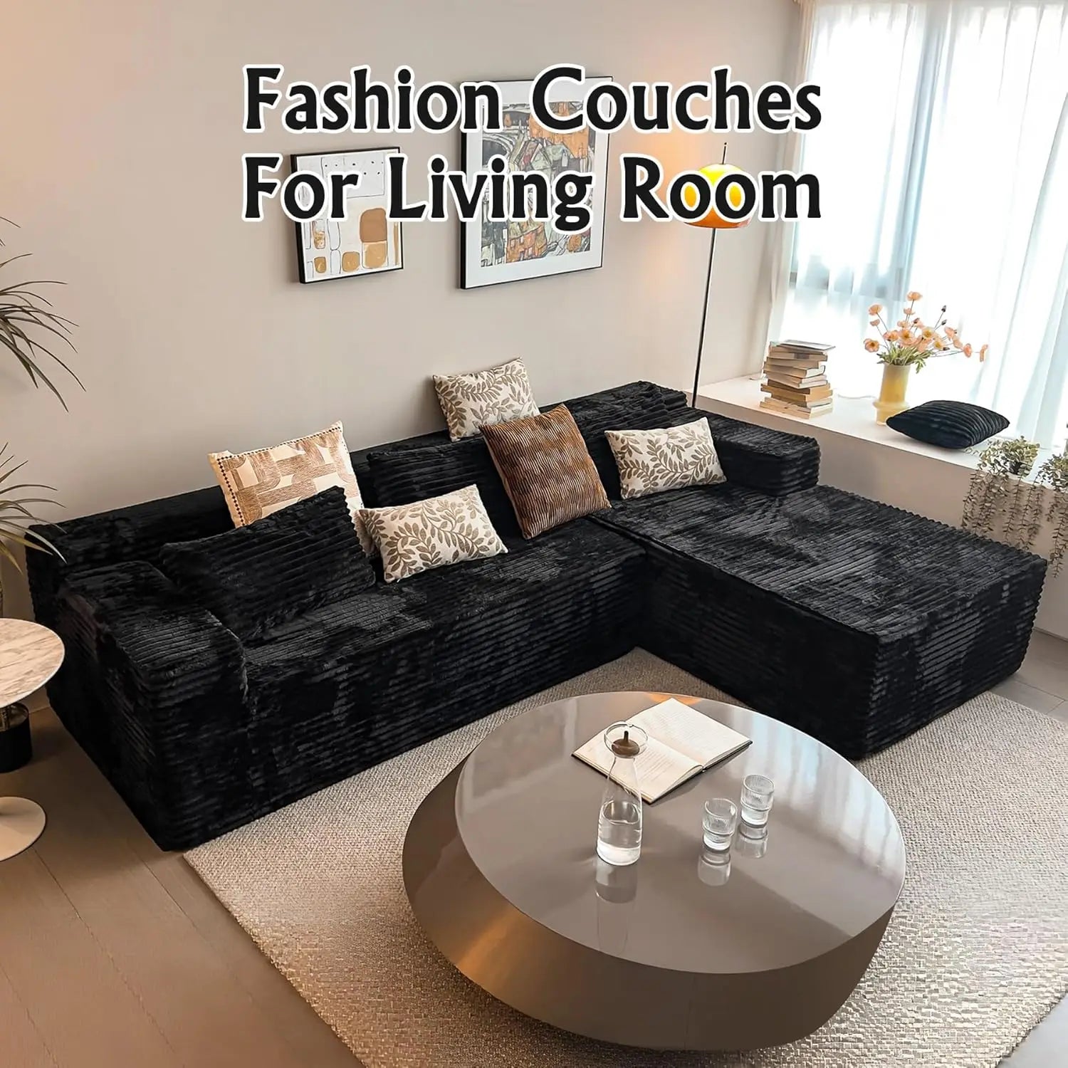 Sectional couches for Living Room Corduroy Couch, 104" Cloud Sectional Couch with L-Shape Chaise, Modern Modular, Customized