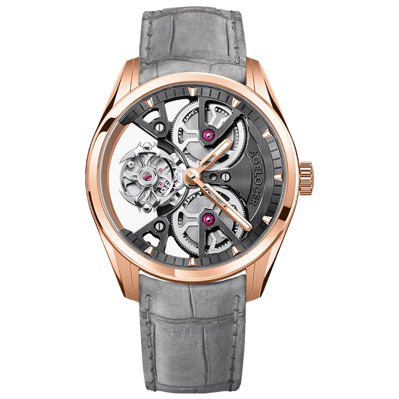 AGELOCER Free-sprung Balance Manta Tourbillon Watch Gold Watch Men's Luxury Skeleton Manual Mechanical Watch Gifts for Men