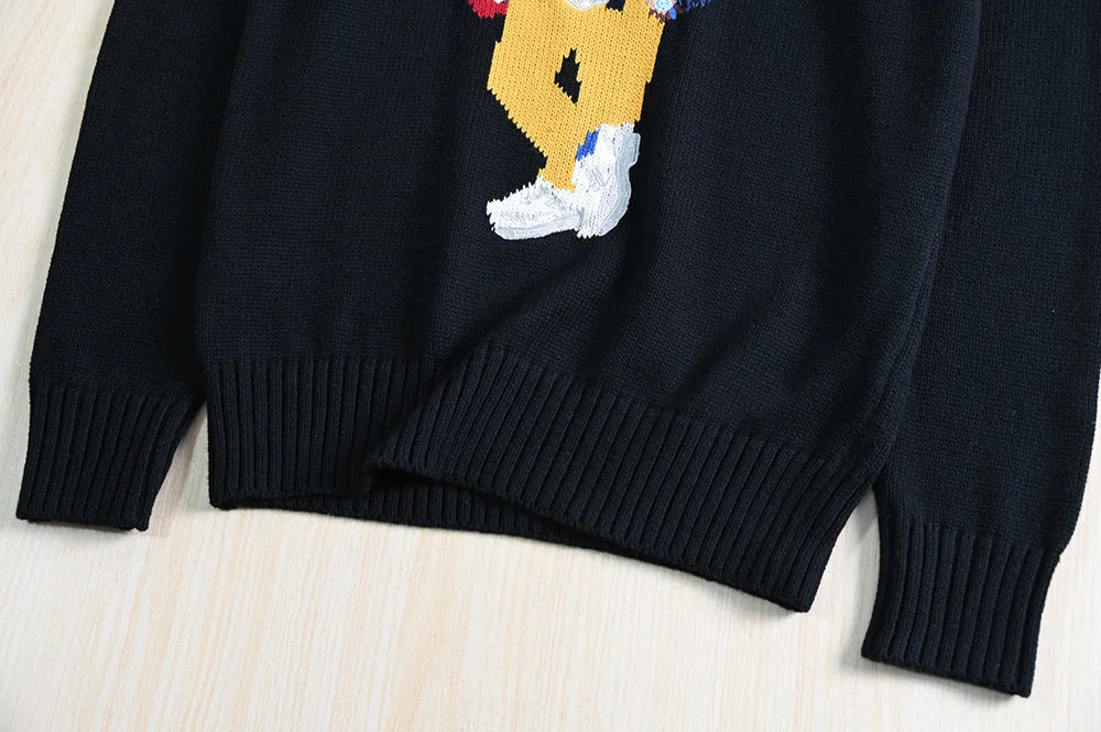 Couples Knitted Cotton Sweater Long Sleeve round Neck Thick Needlework Cartoon Bear Design Casual Youthful Style Cotton Knitwear