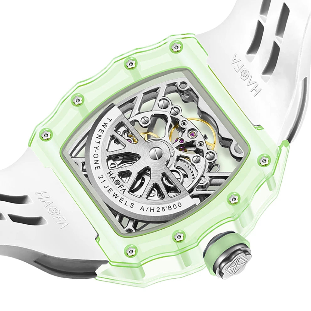 Haofa Crystal Case Automatic Man Watch 72H Power Model Skeleton Dial Self Wind Mechanical Movement Wristwatch Luxury 2203