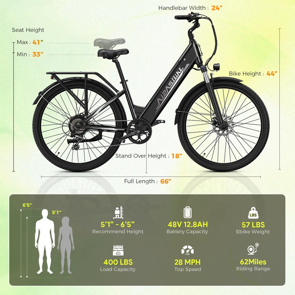 100W Electric Bicycle 26 Inch Fat Tire E-Bike 48V 12.8Ah Adults