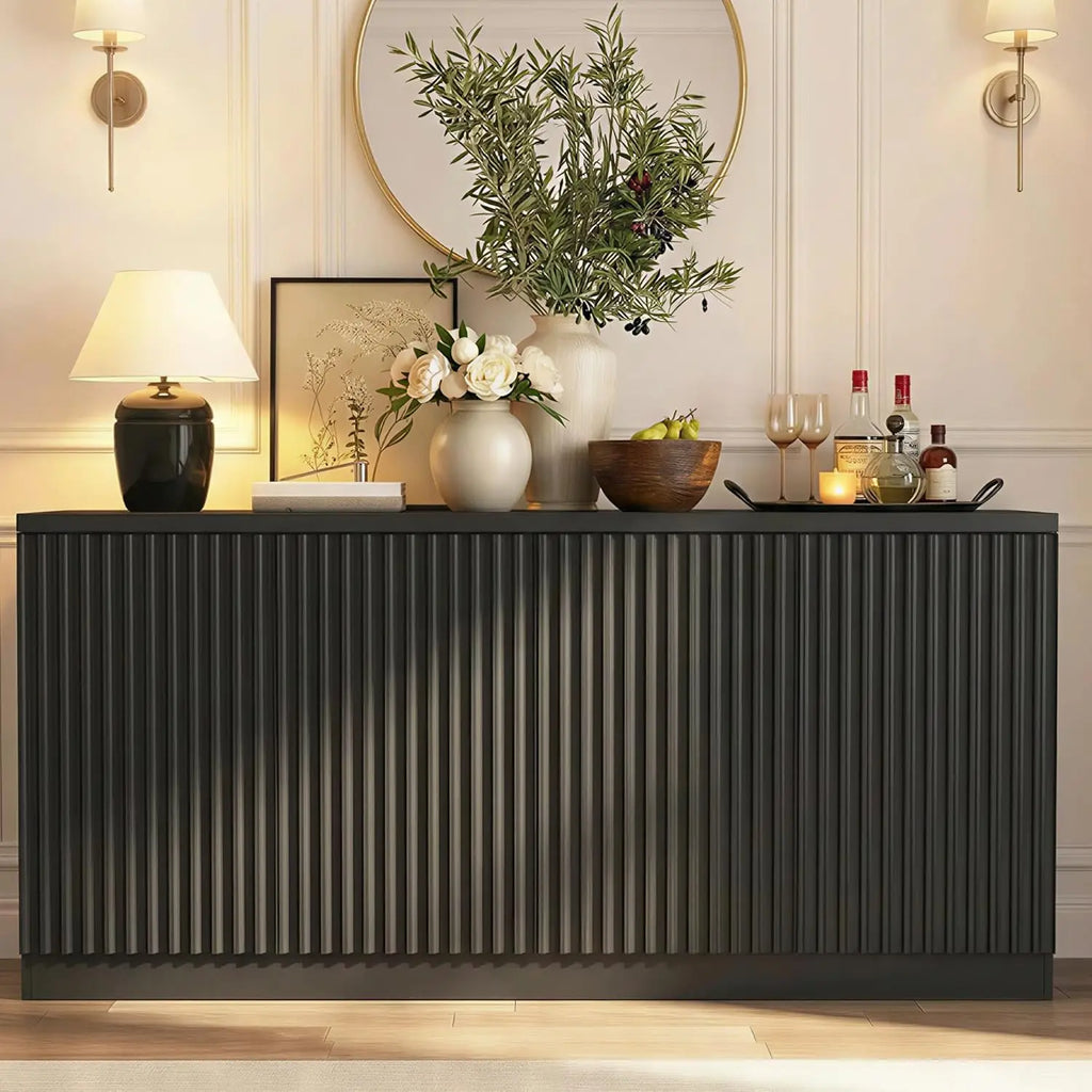 Large Modern Fluted Sideboard Buffet Credenza 4-Door Adjustable Storage Rebound Device Living Room Kitchen Hallway, Customized