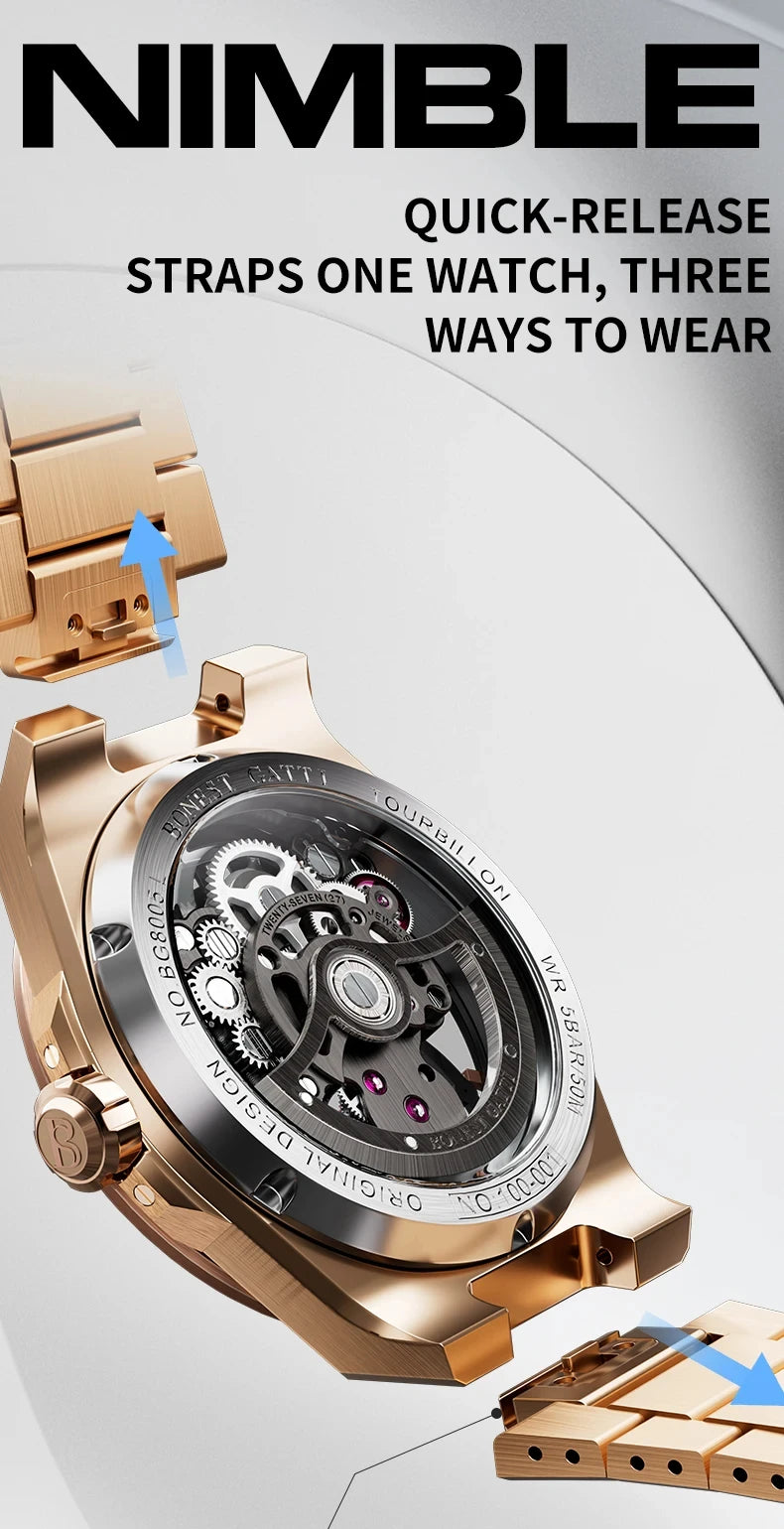 BONEST GATTI Brand BG7004 Mechanical Wristwatches Automatic Movement Luxury Sapphire Watches Skeleton Watches For Men