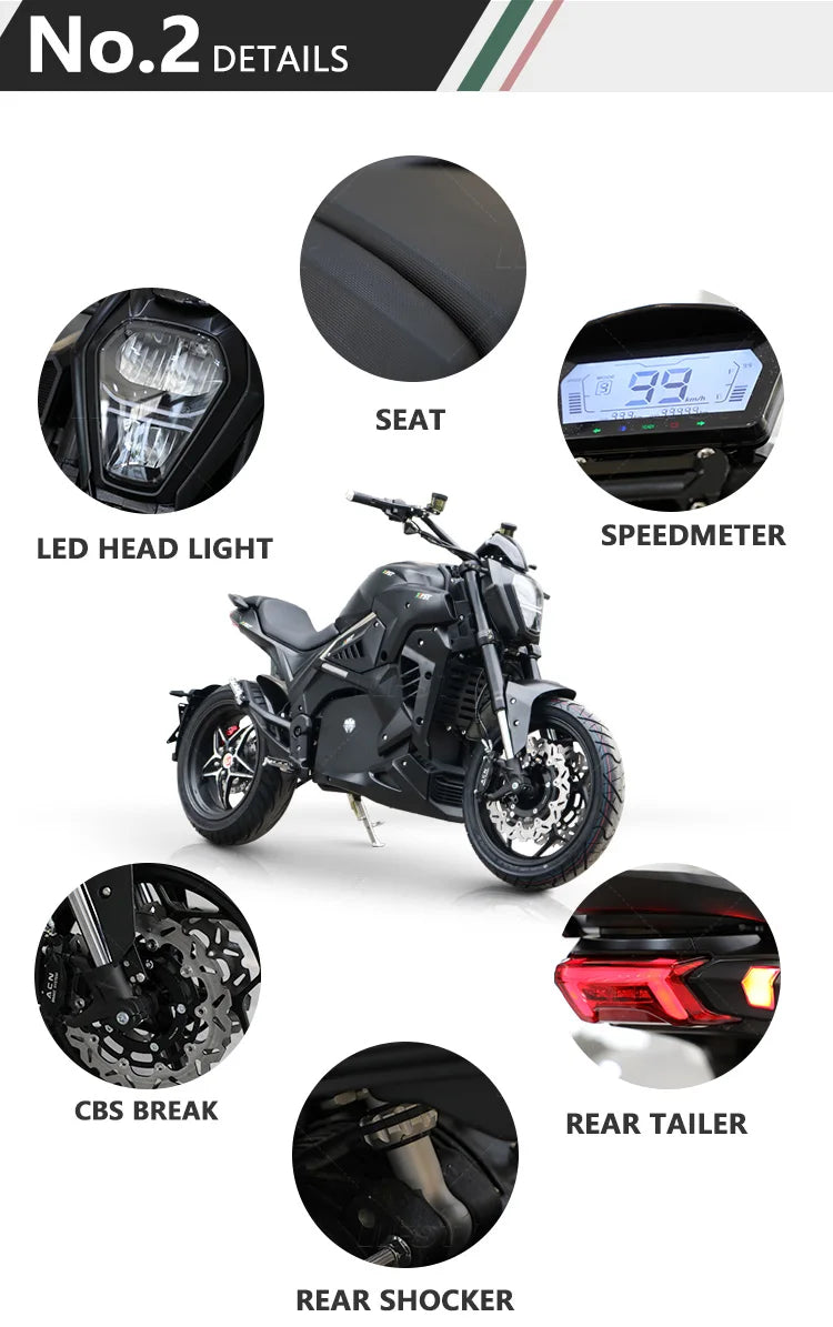 Zuimi High-end High Power 3000W 72V 40A E Motorcycle 110KM/H Fast Adult Racing Electric Motorcycle For Sale