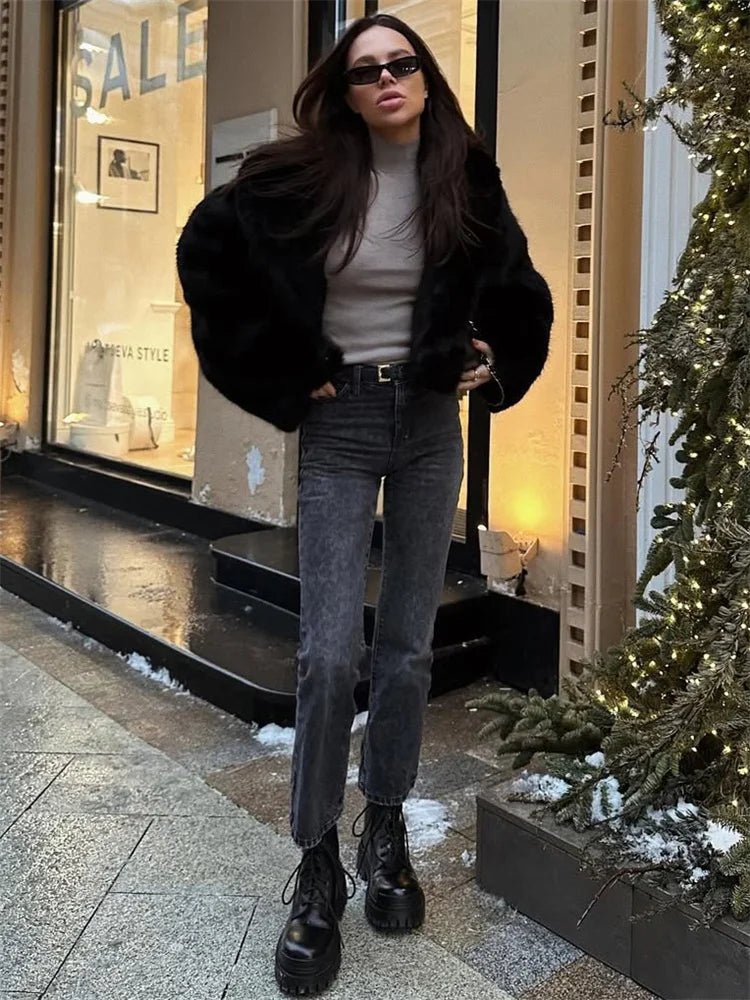 Tossy Winter Fashion Fur Feather Outwear For Women Lapel High Waist Warm Loose Long Sleeve Commute Coat Female Fur Feather 2025