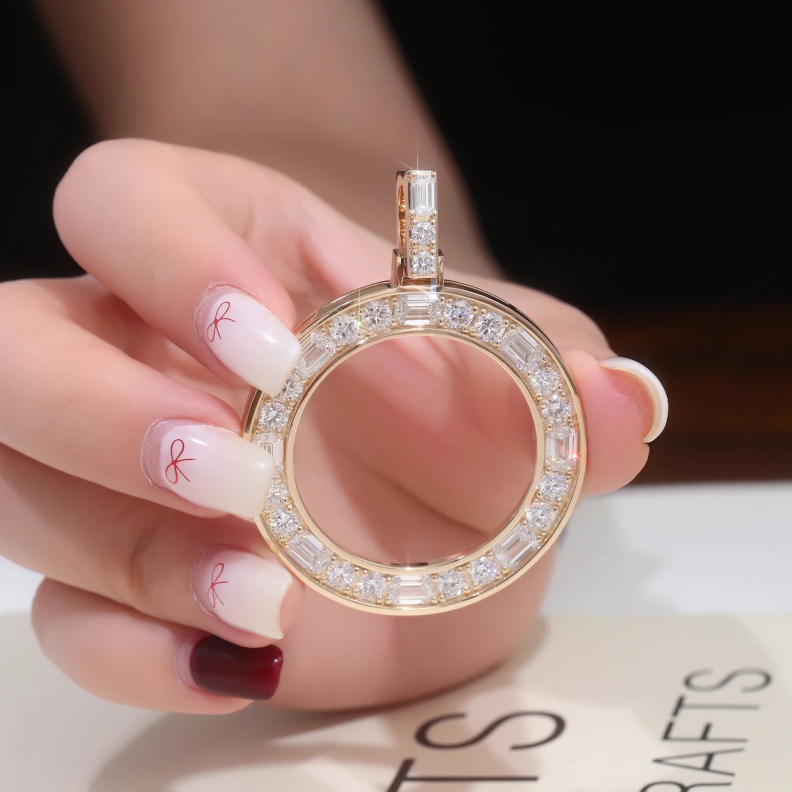 Provence jewelry 10K/14K gold memento coin pendant emerald cut lab diamond round pendant birthday Anniversary gift for boyfriend