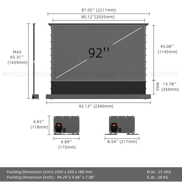 Motorized Fresnel ALR Floor Rising Projector Screen for Standard/Long Throw Projector, 8K Floor Stand Screen for Home Theater